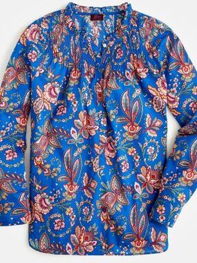 J.Crew Liberty London Floral Popover Blouse Pintuck Ruffle Collar Size 00